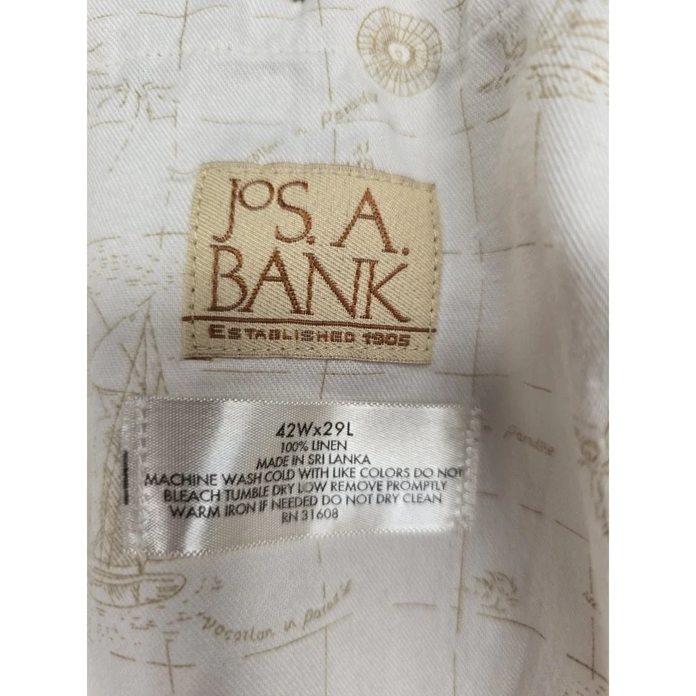 Jos. A. Bank Men's Linen Pant 42x29 Cream Beige Flat Front Casual Summer Slacks